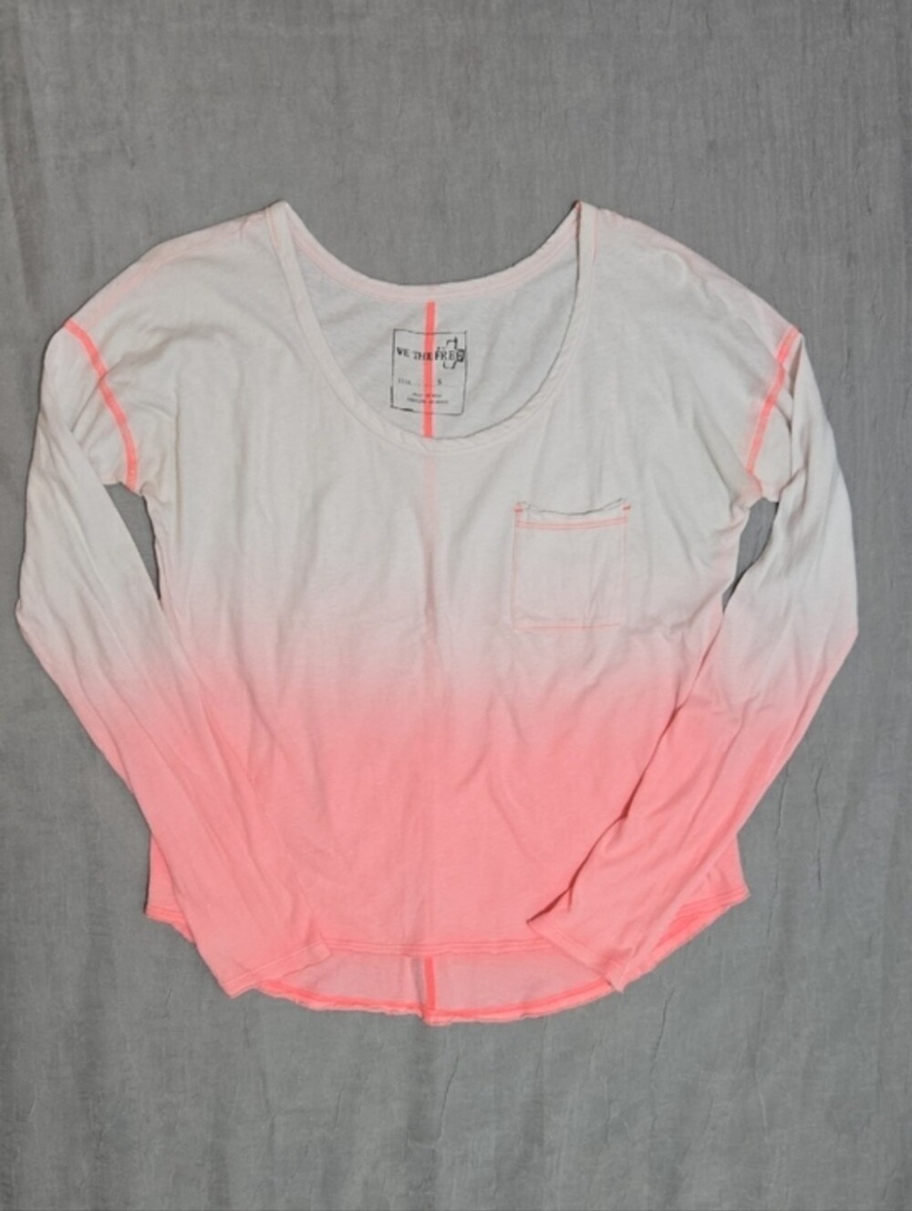 We The Free White to Neon Pink Ombre Long Sleeve Tee